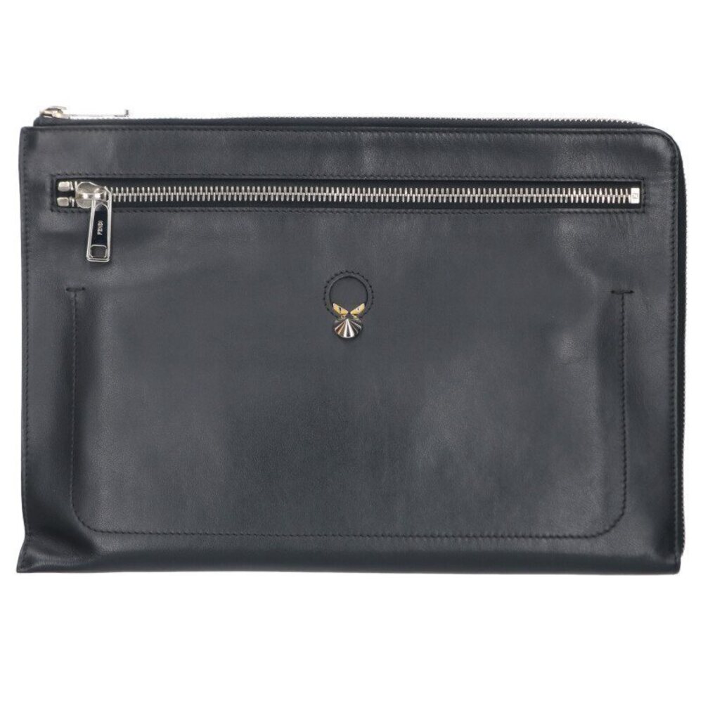 Fendi Monster Calf Leather Clutch Bag Black